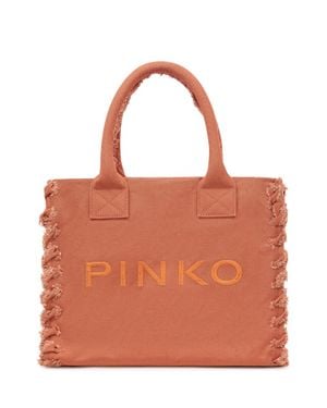 Pinko Canvas Tote Bag With Logo - Orange