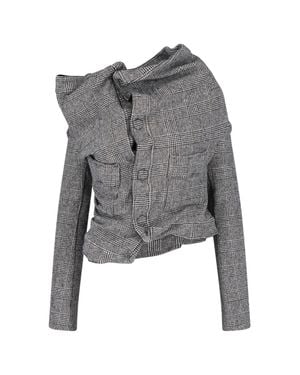 Junya Watanabe Asymmetrical Plaid Cropped Jacket - Gray