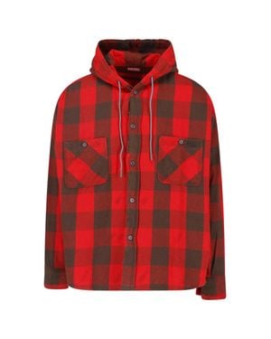 DIESEL Plaid Hooded Flannel Shirt Jacket - Red
