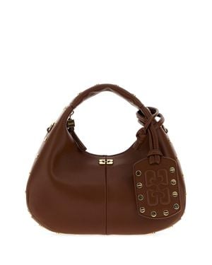 Ganni Mini Studded Hobo Handbag - Brown