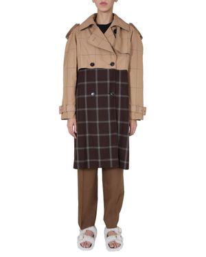 Marni Double-Breasted Trench Coat With Two-Tone Design - Brown