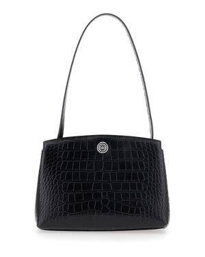 Liffner Croc Embossed Leather Mini Clutch Handbag With Top Zip And Detachable Handle - Black