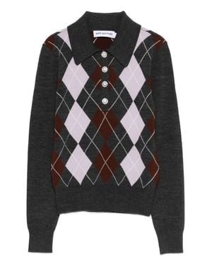 Self-Portrait Argyle Lightweight Sweater - Black