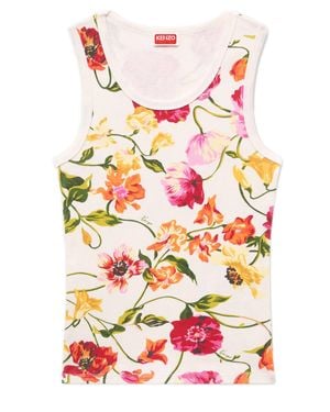 KENZO Ribbed Floral Cotton Tank Top - Pink