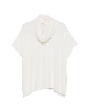 Lisa Yang Scarf-Detail V-Neck Cashmere Short-Sleeve Sweater - White