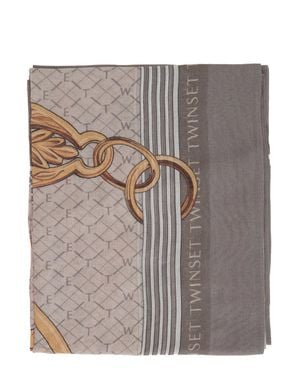 Twinset St. Lucky Charms Scarf With Logo Details - Gray