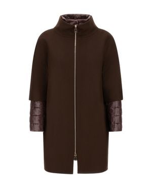 Herno Wool-Blend Zip Front Coat - Brown