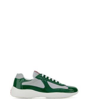 Prada Two-Material Leather & Fabric America's Cup Sneaker - Green
