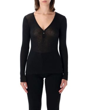 James Perse Serafino Novelty Ribbed Cotton-Cashmere Top - Black