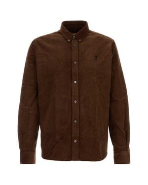 Ami Paris Soft Cotton Corduroy Shirt - Brown