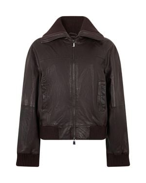 Pinko Leather Jacket With Knit Inserts - Black