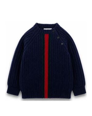 Gucci Boys Ribbed Wool Sweater With Stripe Detail - Blue