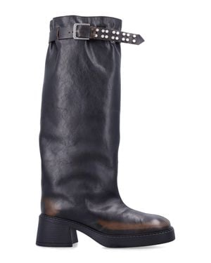 Miista Studded Buckle Knee-High Boots - Blue