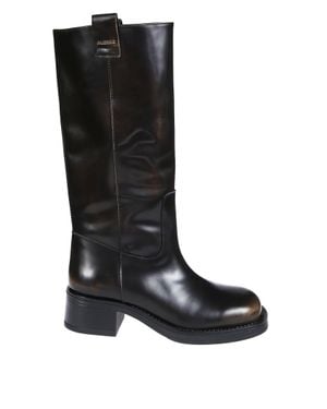 Alohas Vintage-Effect Leather Boots - Black