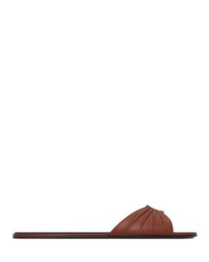 Saint Laurent Almond Peep-Toe Leather Sandal With Cassandre Hardware - Brown