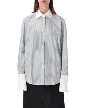 Prada Oversized Striped Button-Down Shirt - Gray