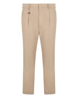 Prada Tailored Pants With Logo - Natural