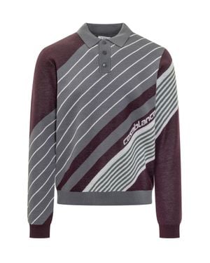 CASABLANCA Striped Polo With Logo - Gray