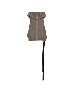 Rick Owens Hooded Zip-Front Sleeveless Cotton Sweatshirt With Pouch Pocket - White