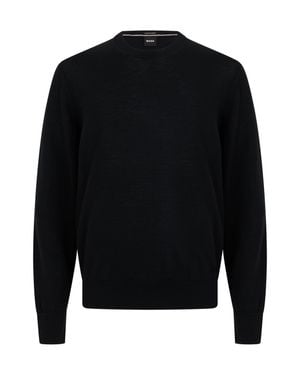 BOSS Virgin Wool Crew Neck Sweater - Black