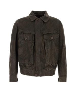 SANTORO Ovine Leather Bomber Jacket For - Black