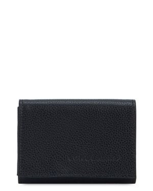 Longchamp Mini Leather Wallet, Compact Slim Card Case (8.5 Cm X 11 Cm X 2.5 Cm) - Black
