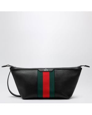 Gucci Mega Web Trademark Small Toiletry Case In Calfskin, - Black