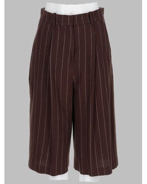 Alysi Pinstriped Wide-Leg Cropped Pants - Brown