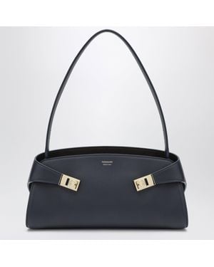 Ferragamo Hug Eastwest/Dark Calfskin Shoulder Bag - Blue