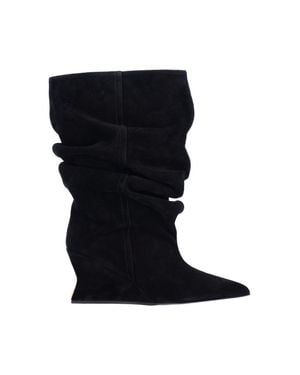 Balmain Slouchy Suede Wedge Ankle Boots - Black