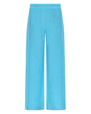 120% Lino Linen Wide-Leg Pants - Blue