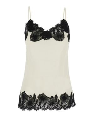 Gold Hawk Satin Lace V-Neck Top With Spaghetti Straps - Black