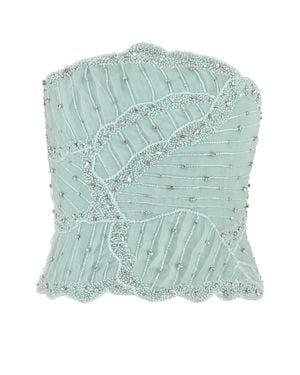 Costarellos Lightweight Tulle Floral Bodice Top - Green