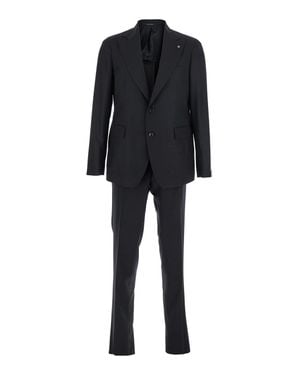 Tagliatore Single-Breasted Suit With Peak Revers - Black