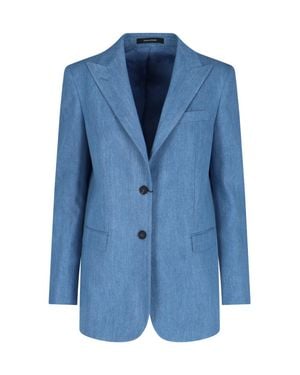 Tagliatore Stretch Denim-Blend Jacket With Metal Accents - Blue