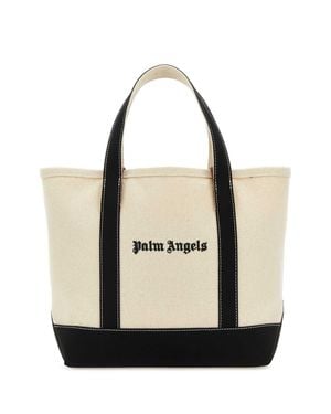 Palm Angels Ivory Canvas Shopping Bag - Black