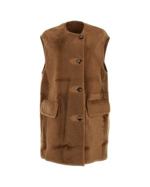Max Mara Biscuit Shearling Effige Sleeveless Coat - Brown