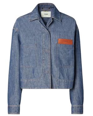 Fendi Mini Denim Short Jacket With Patch Pockets - Blue
