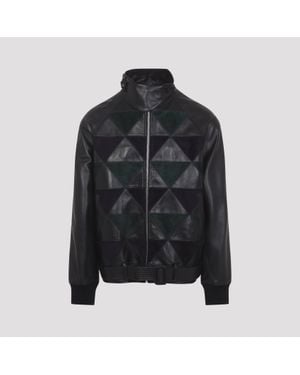 Lanvin Intarsia Calf Leather Bomber Jacket - Black
