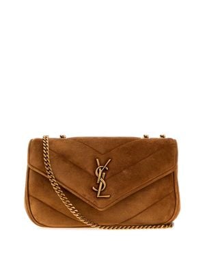 Saint Laurent Mini Loulou Suede Shoulder Handbag - Brown