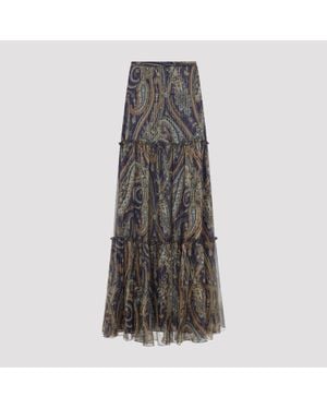 Etro Silk Long Skirt With Metallic Fiber Detail - Gray