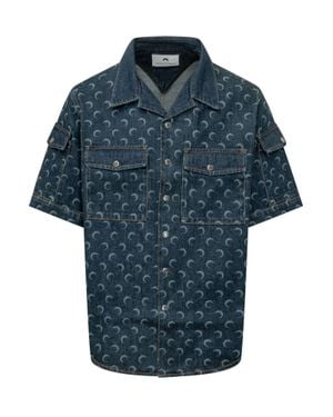 Marine Serre Sleeves Cut Mini Shirt With Unique Print - Blue