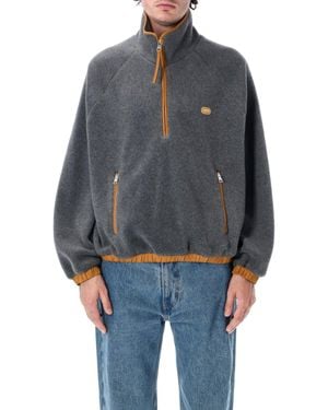 Ami Paris Half-Zip Bouclé Patch Fleece Sweatshirt With Contrast Nylon Panels - Blue