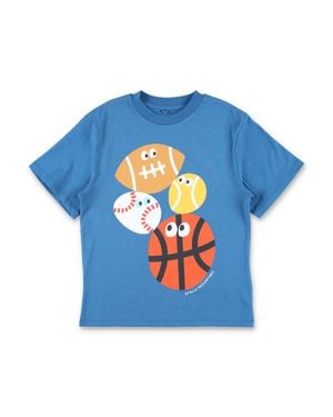 Stella McCartney Playful Sports Balls Graphic T-Shirt For Boys - Blue
