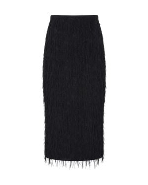 Patrizia Pepe Fringed Midi Skirt With Smooth Waistband - Black