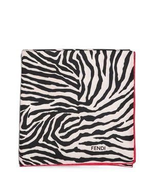 Fendi 90X90 Double Print Silk Foulard Style Scarf - Black