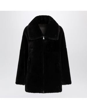 Blancha Chocolate Zip-Up Shearling Jacket - Black