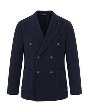 BRERAS Milano Double-Breasted Textured Blazer - Blue