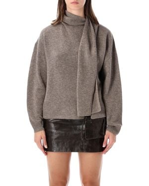 THE GARMENT Wool Cashmere Turtleneck Sweater With Scarf - Gray
