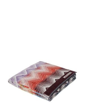 Missoni Cotton Beach Towel With Logo Lettering And Zigzag Motif - Pink